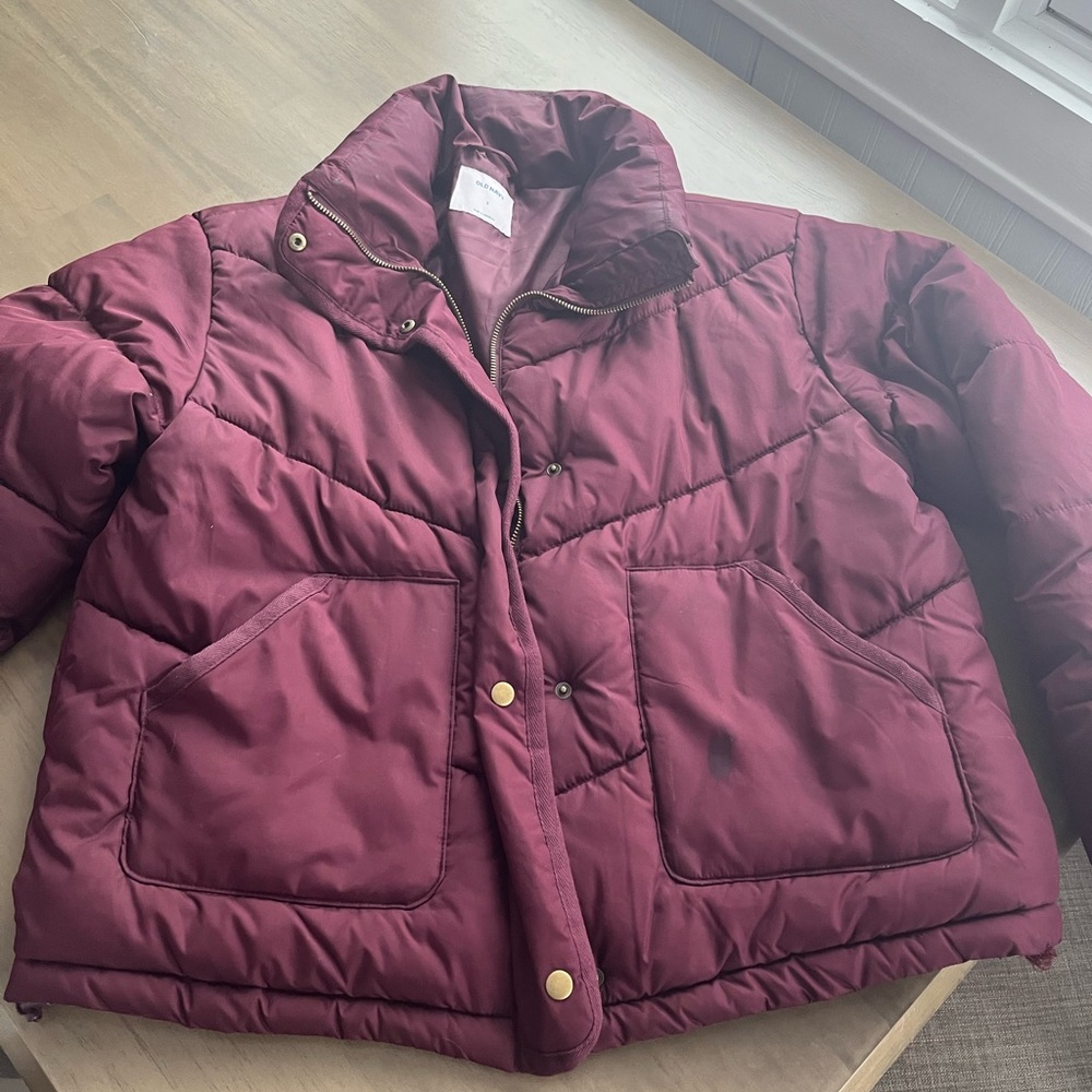 Old Navy Women's Size Medium Raisin Short Utility Arizona Puffer Jacket Zip Snap